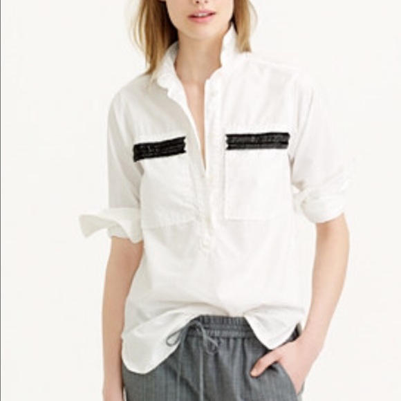 Jcrew BEADED CHEVRON POPOVER SHIRT IN WHITE
