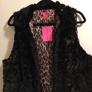 SALE Betsey Johnson fuzzy vest with gold sequence