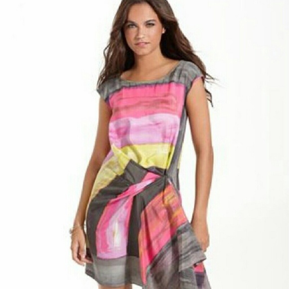 Rachel Roy Side Gather Watercolor Stripe Dress