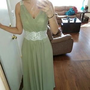 Custom sage/meadow green, long bridesmaid dress