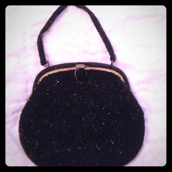 Collectible vintage black beaded evening bag