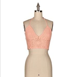 Crochet Crop Top - Pink. Size SML