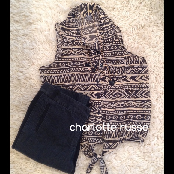 Charlotte Russe tribal chiffon tie front top