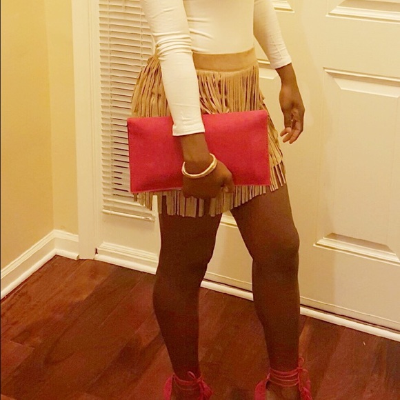 Faux Suede Fringe Skirt