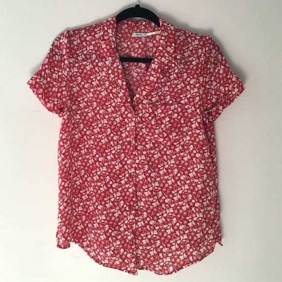 Kimchi Blue red floral button down tee