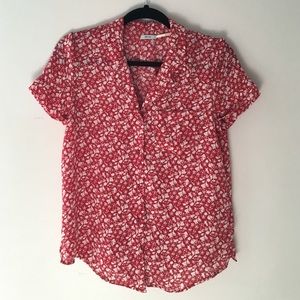 Kimchi Blue red floral button down tee