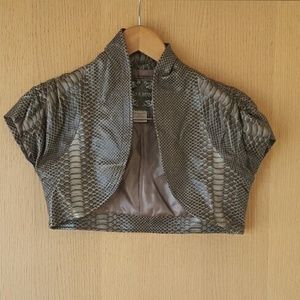 Cropped Faux Crocodile Bolero Jacket