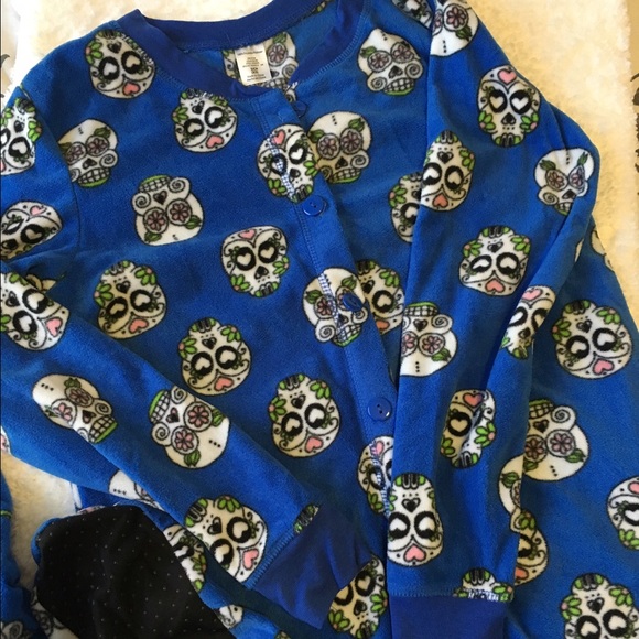 Long sleeved footed button down pajamas