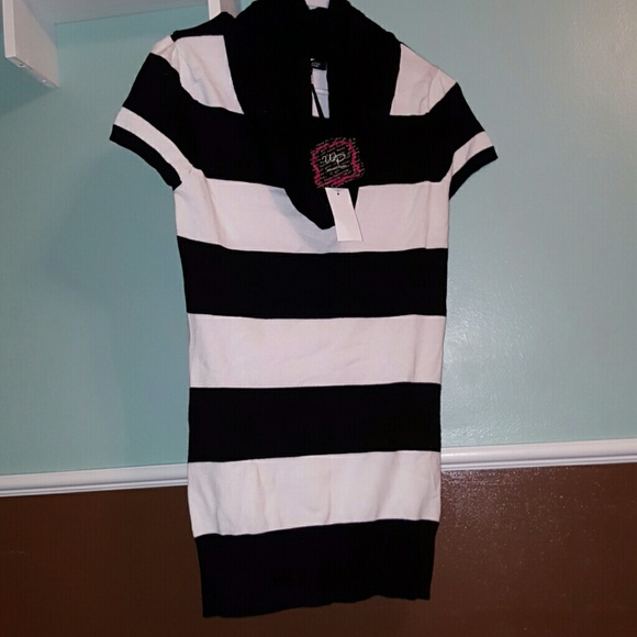 Black and White Striped Cowlneck Tunic