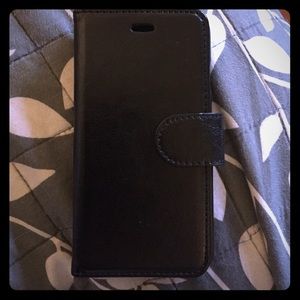 Black leather wallet case for iPhone 6