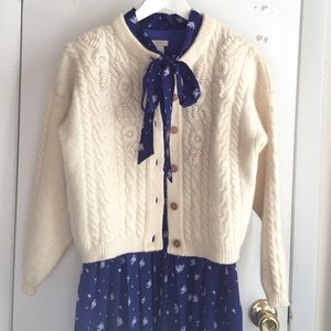 CLEARANCE Vintage Cable Cropped Cardigan 100% Wool
