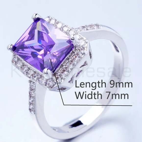 HP🎉Platinum filled 3 CT Amethyst, CZ halo ring - Picture 2 of 4