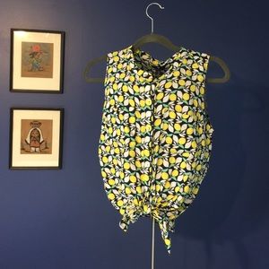 Lemon patterned sleeveless top. Tie bottom
