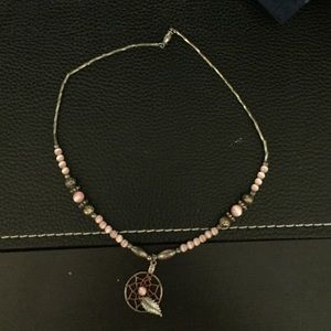 DREAM-CATCHER CHOKER NECKLACE W/ FEATHER CHARM