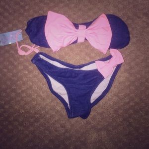 Denim Bow Bikini NWT