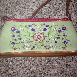 Embroidered green clutch purse Liz Claiborne