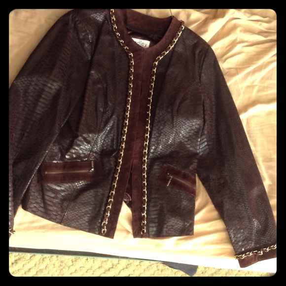 Brown faux snake print gold chain jacket