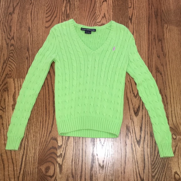polo cable knit v neck sweater