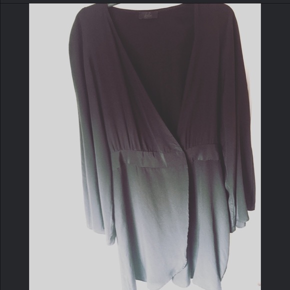 NWOT Black Kimono wrap 100% silk dress