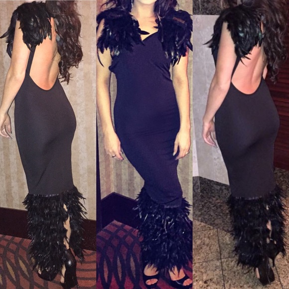 For sale Black Dress with Feather Trim