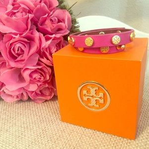 Pink leather TORY BURCH wrap bracelet
