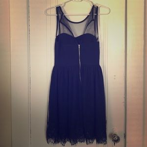 Mod cloth navy blue sheer overlay dress