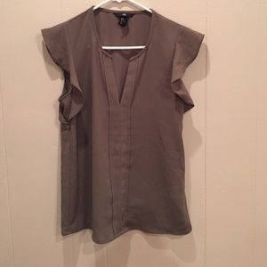 Olive flutter sleeve blouse