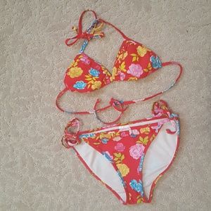 Red floral bikini 2 piece small top medium bottom