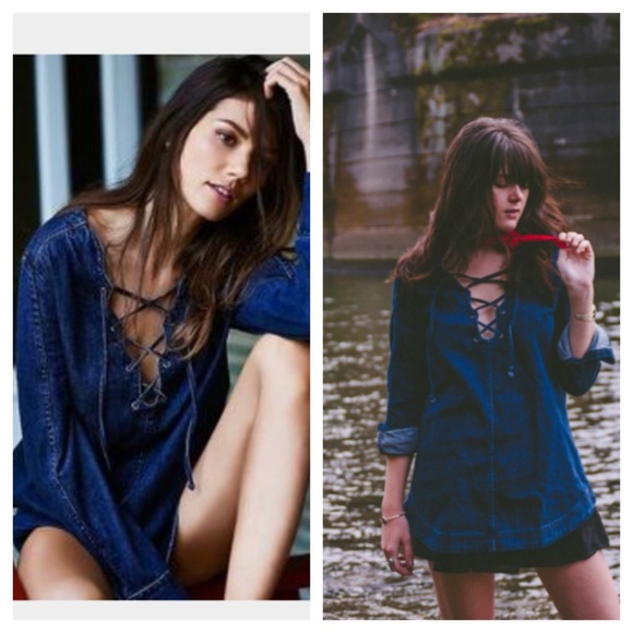 Free People Tops - ❤️SOLD❤️Free People Denim Lace up Tunic