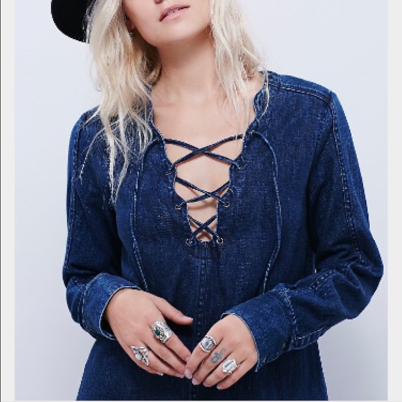❤️SOLD❤️Free People Denim Lace up Tunic - Picture 3 of 4