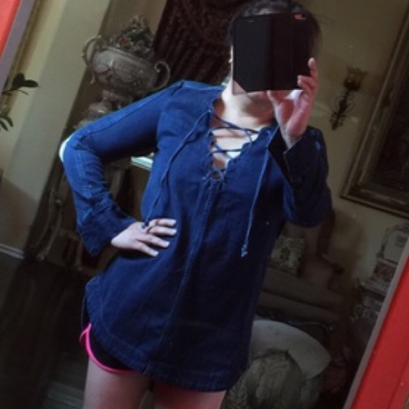 ❤️SOLD❤️Free People Denim Lace up Tunic - Picture 4 of 4