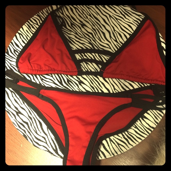 Red/Black Cage bikini swimsuit
