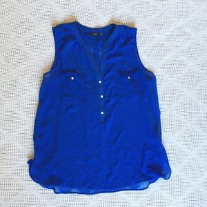 Royal Blue Sheer Sleeveless Blouse