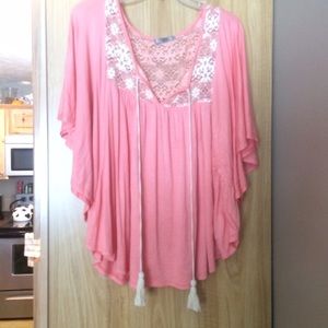 Batwing Blouse w/ tassel ties & crochet accent