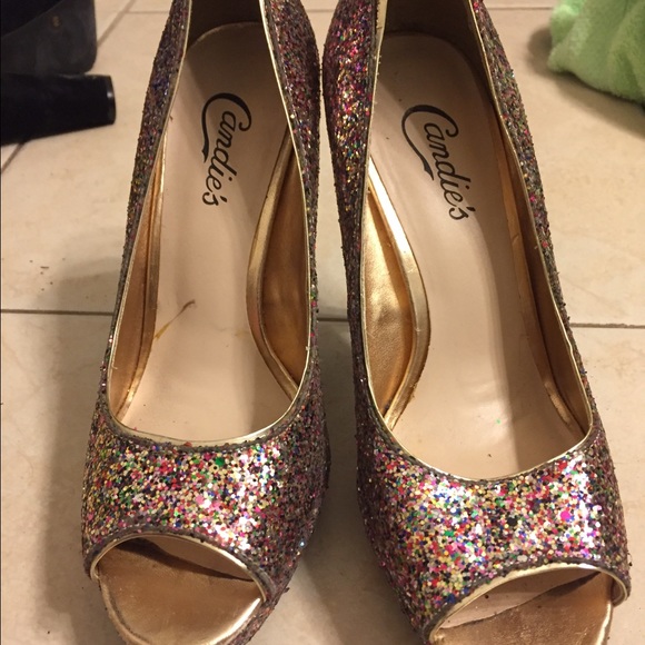 Candie's multi colored glitter heels. Size 7.
