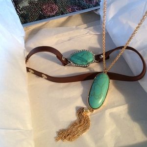 Jade long necklace and jade wrap bracelet