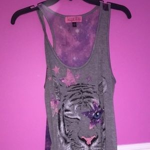 A galaxy tank with a tiger face on the front