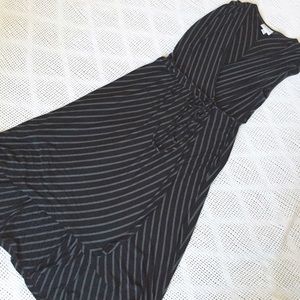 Black and Gray Sleeveless Faux-Wrap Dress