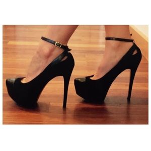 Black Suede with Leather Toe Platform Pumps