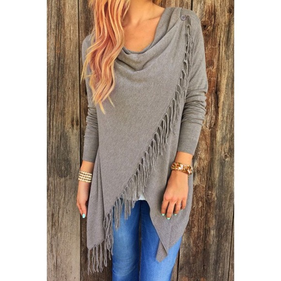 Tassel Hem Asymmetric Top (Gray)