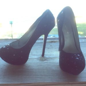 Black rhinestone heels