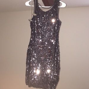 Backless Silver Sequin Mini Dress