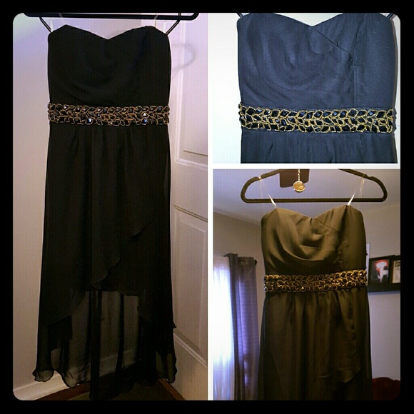 Black and Gold Chiffon High Low Dress