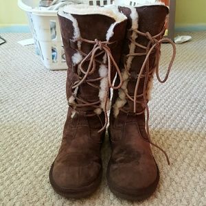 Brown tall lace up Uggs size 8