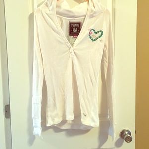 VS Pink! Long Sleeve Hooded Thermal - white, L