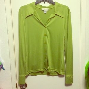 Express Tricot Lime Green Button-Up Blouse