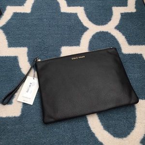 Black leather Cole Haan large zipper pouch!