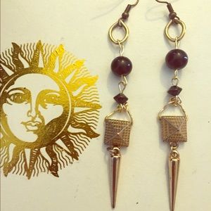 Handmade black and gold dangly earrings