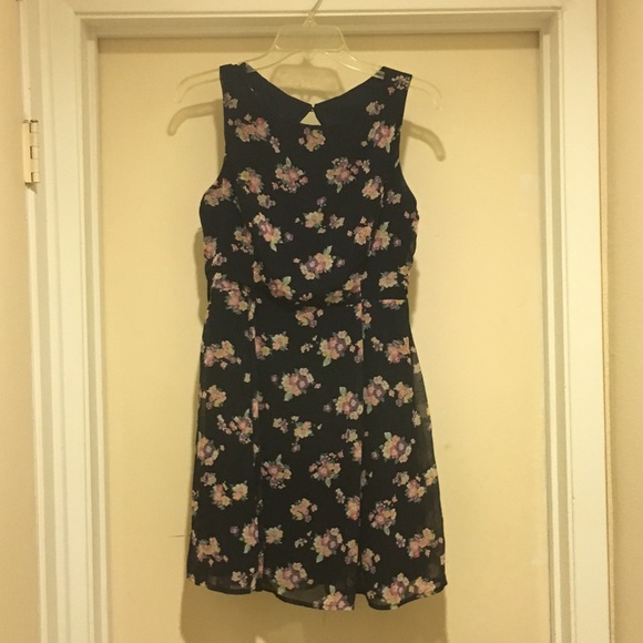 Floral Black mini dress with peep a boo back