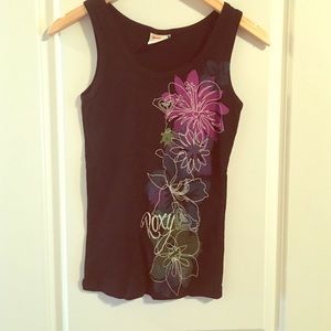 Roxy Ribbed Tank - black with purple/teal/green, L